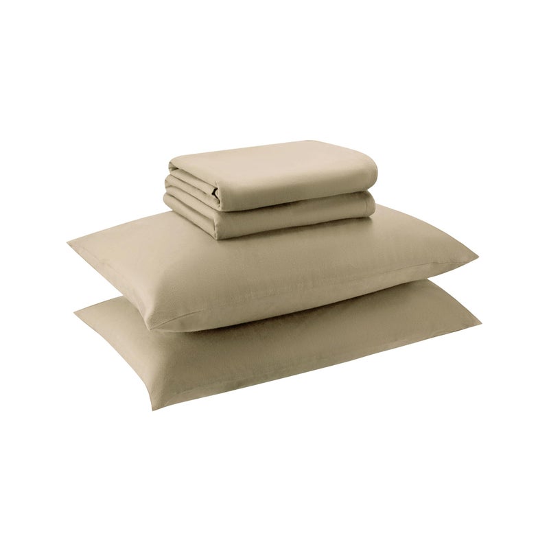 Featherhead 100% Cotton 4PCs Flannel Sheet Set | Double-Brushed for Extra Softness, Warm & Breathable, Extra Deep Pockets fits Up to 17    (Beige, Queen) - Image 2